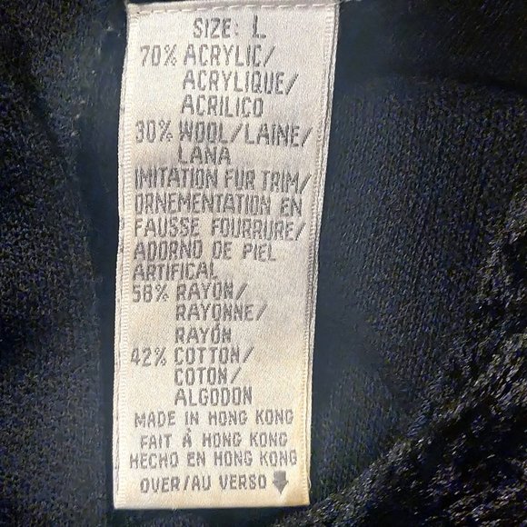 Liz Claiborne Vtg Black Acrylic Wool Faux Fur Collar Cuff Buttons Modest Dress L - Picture 11 of 11